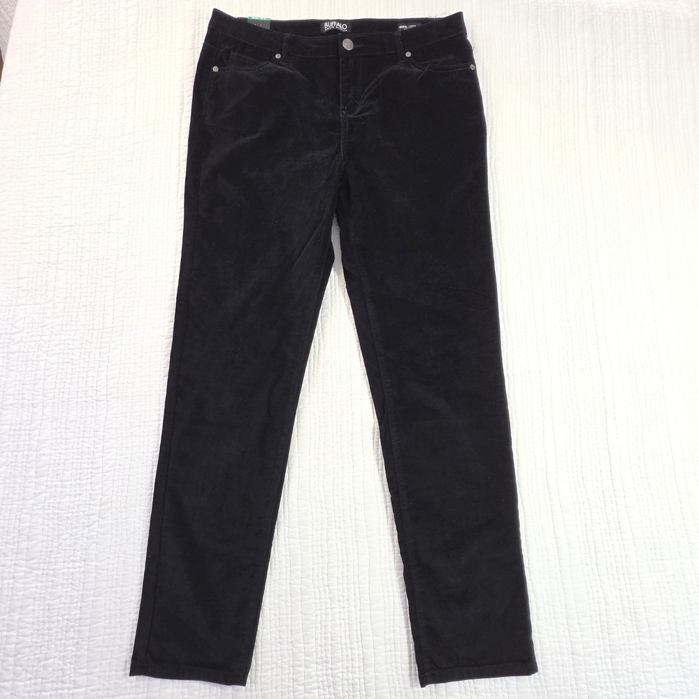 Buffalo David Bitton Marvel Black Velvet Mid Rise Stretch Skinny Pants 12/32 NWT